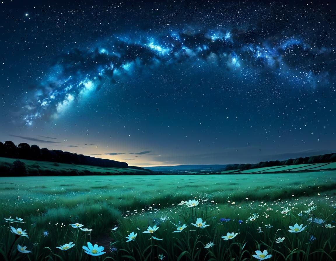 Expansive Landscape Under Starry Night Sky