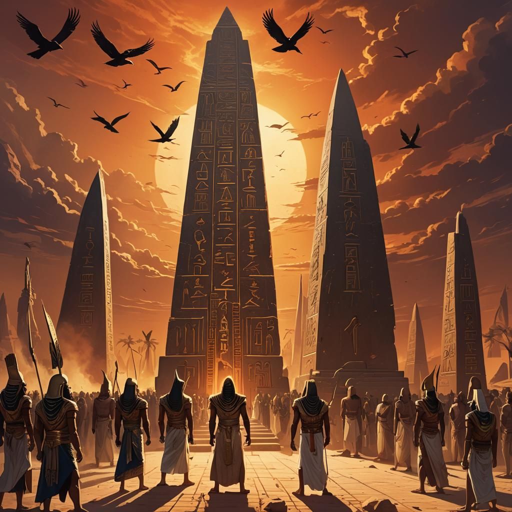 Majestic Egyptian Obelisk Ceremony in Dark Fantasy Style