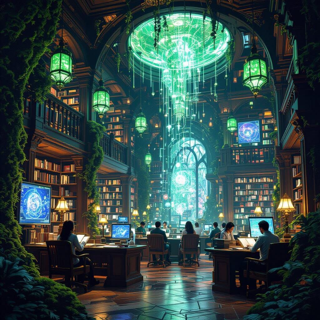 Luminous Forest Library with Holographic Displays