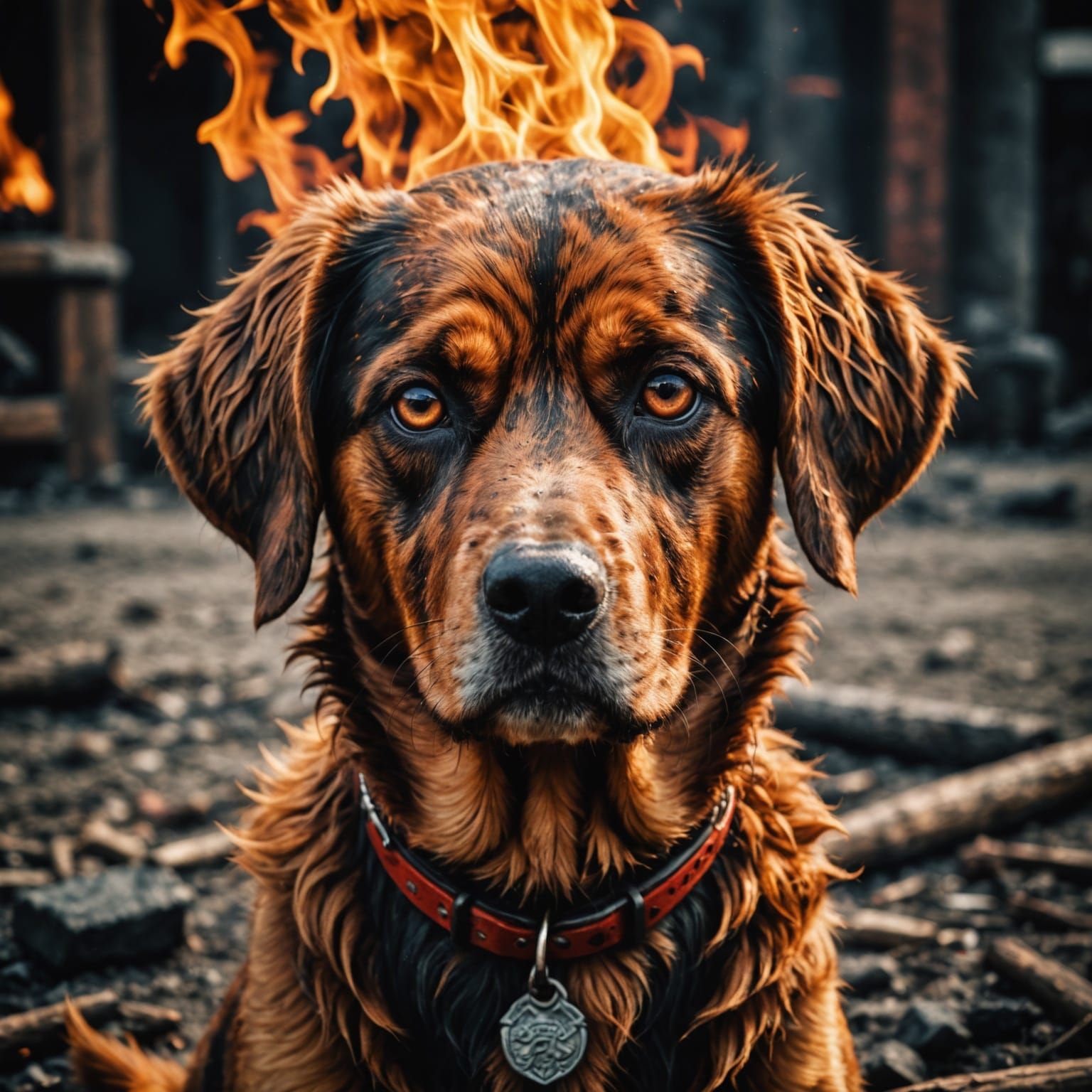 Hyperrealistic Fire Dog in Cinematic Style