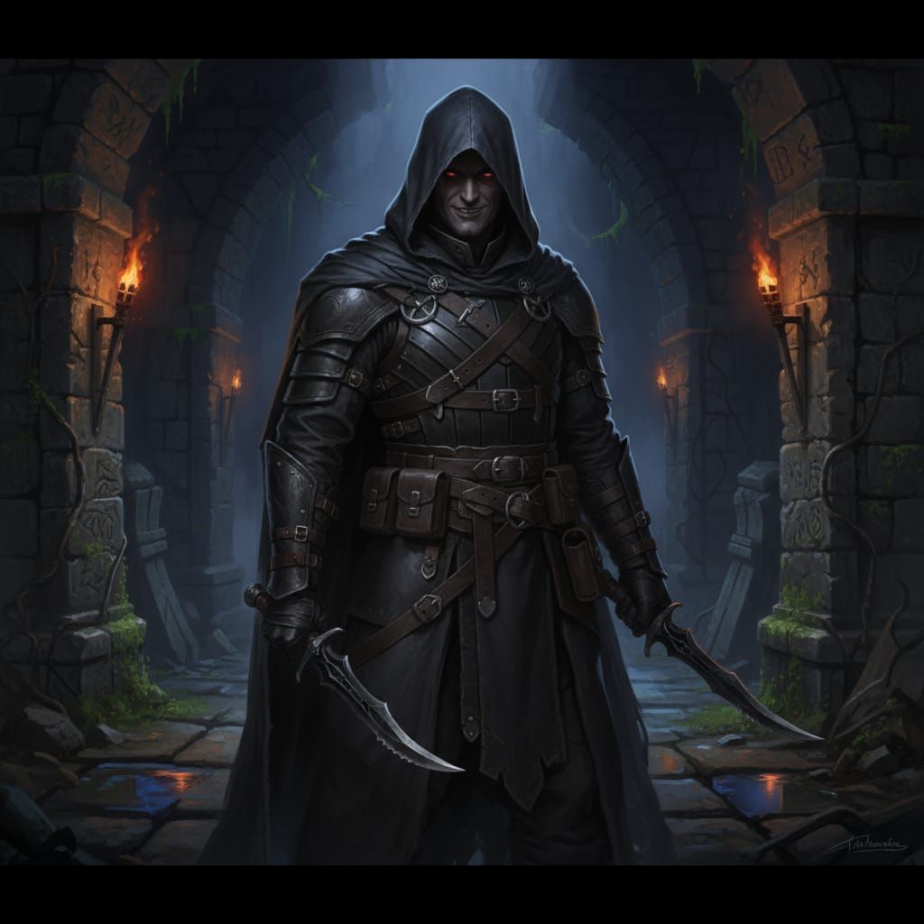 Male Drow Rogue in Dungeon Concept Art
