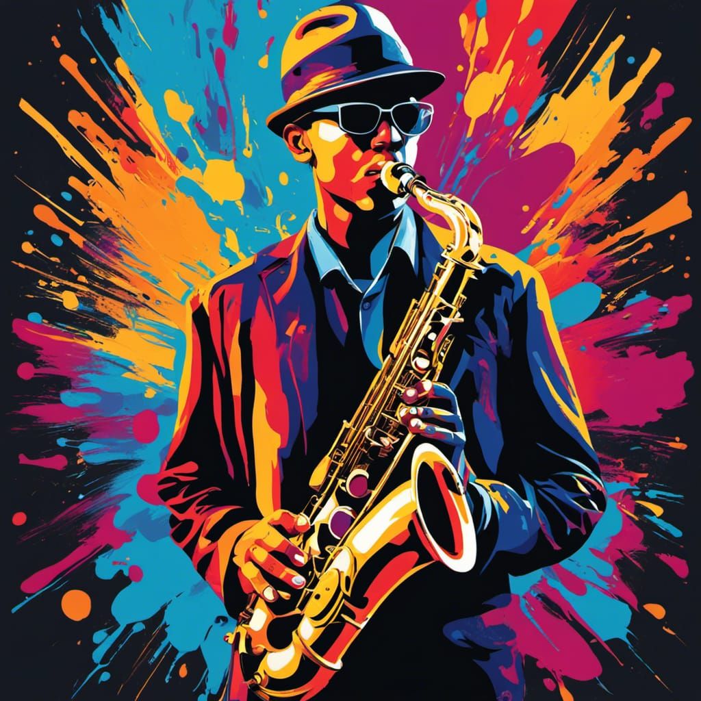 Abstract Saxophone Player in Colorful Graffiti Style