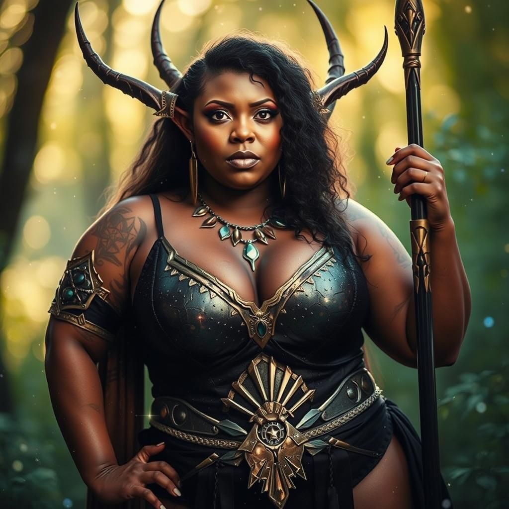 Plus-Size Elf Warrior in Magical Forest, Cinematic