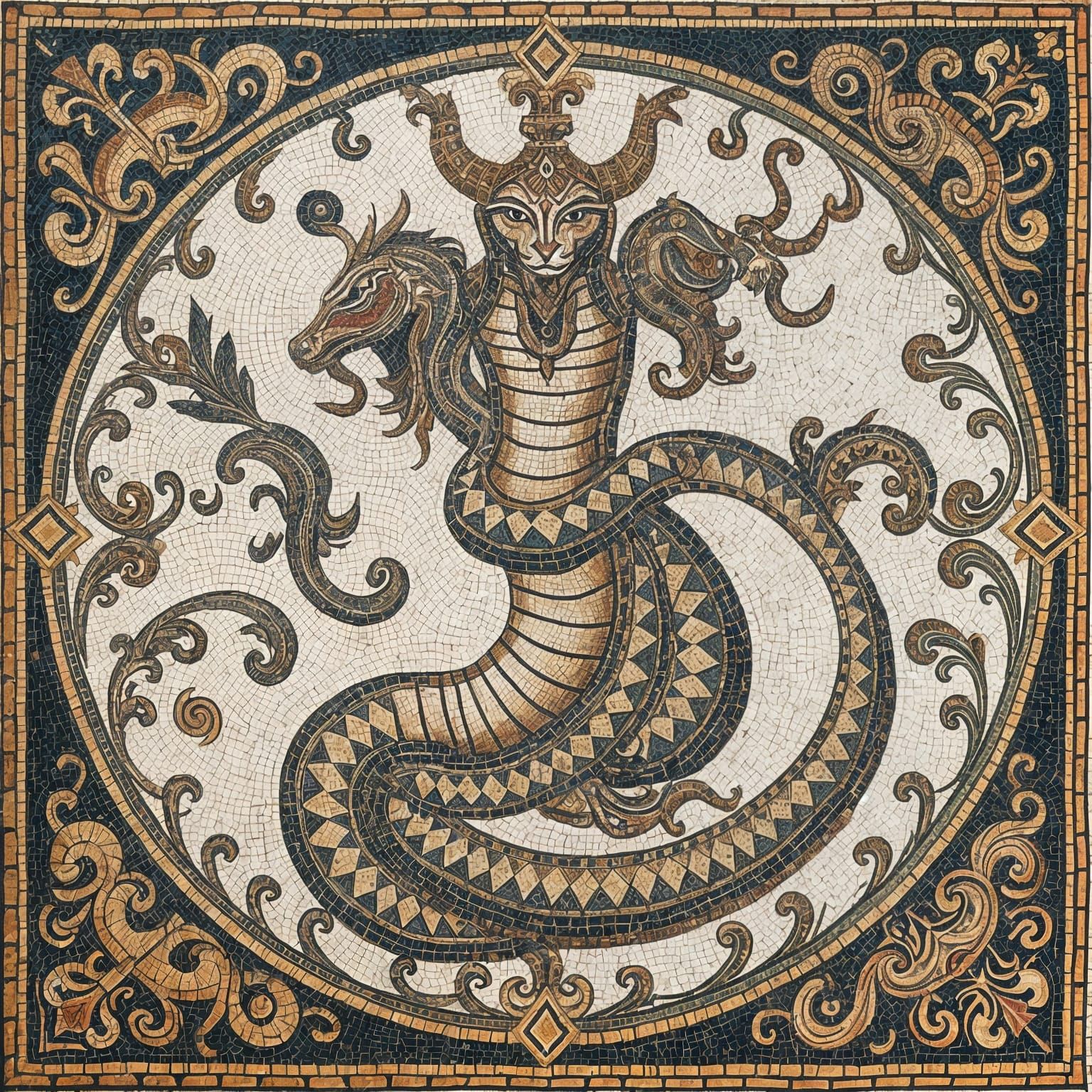 Ancient Roman Mosaic Depicts Fearsome Three-Headed Hydra