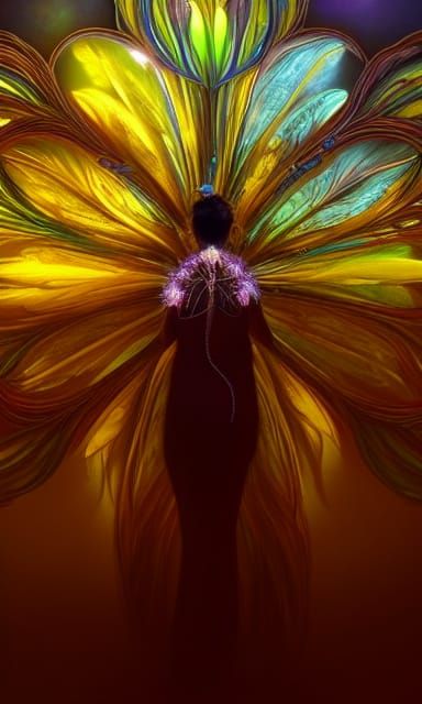 Bioluminescent Stained Glass Flower in Gold Render