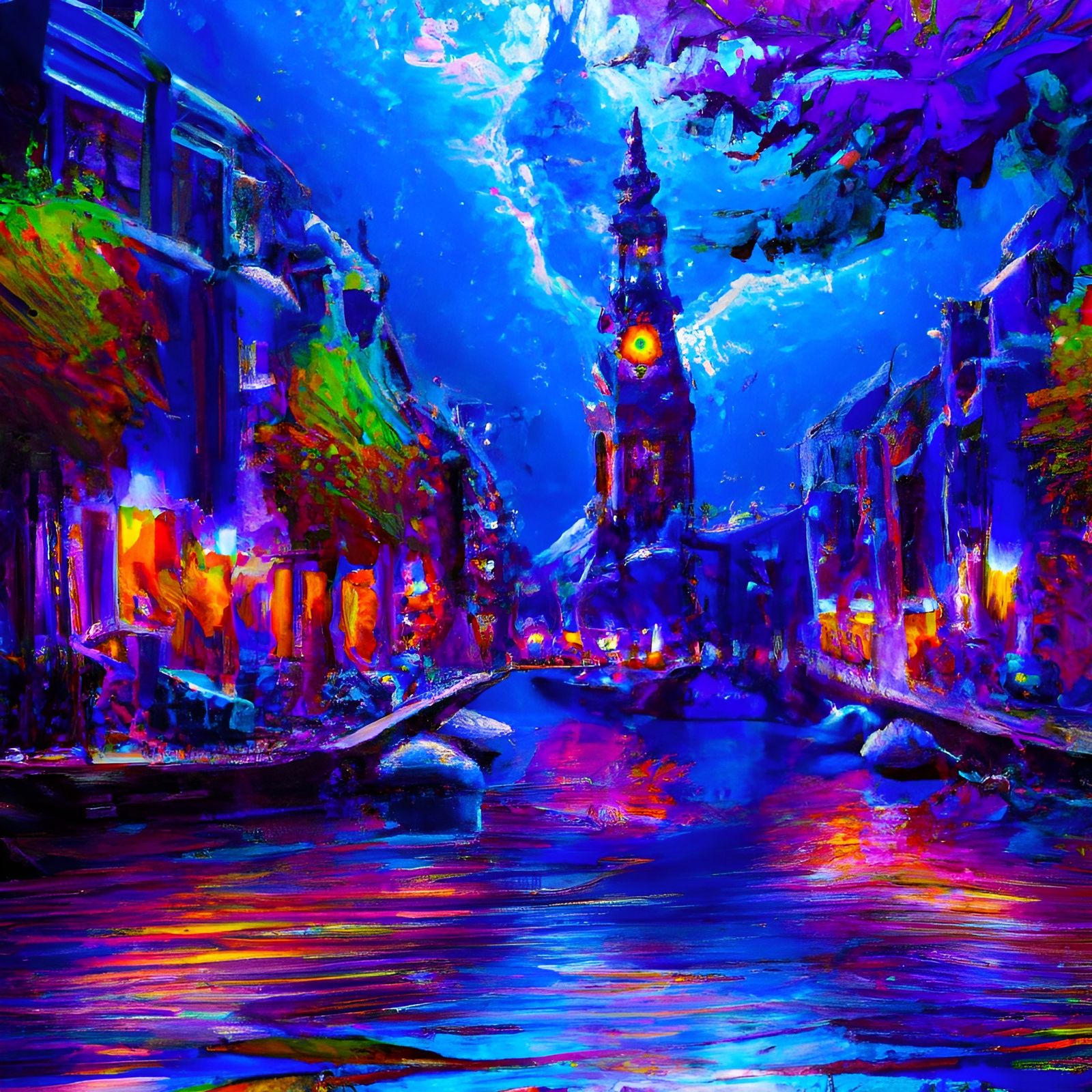 Amsterdam Canal Clock Tower in Pop Art Style