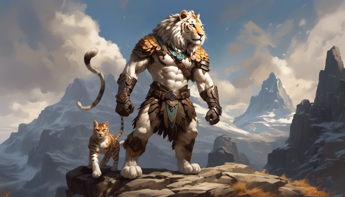 Liger Warrior on Basalt Landscape in D&D Style