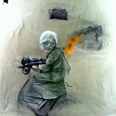 Resilient Old Woman Warrior in Battle