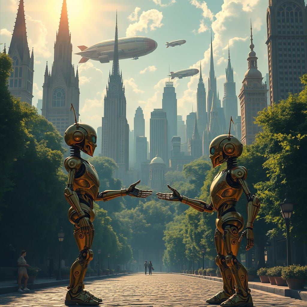 Majestic Retro-Futuristic Metropolis with Art Nouveau Dirigi...