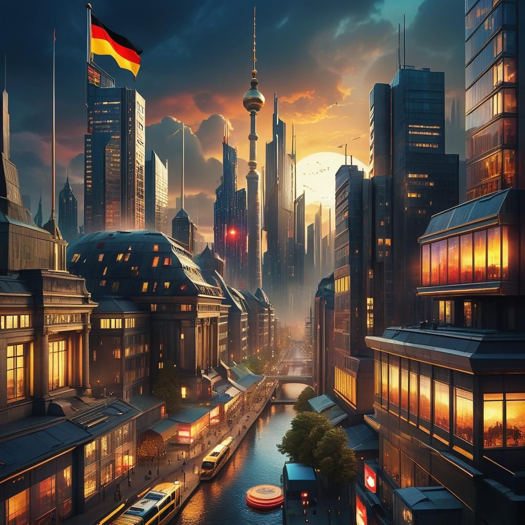 Futuristic Berlin Cityscape with German Flag