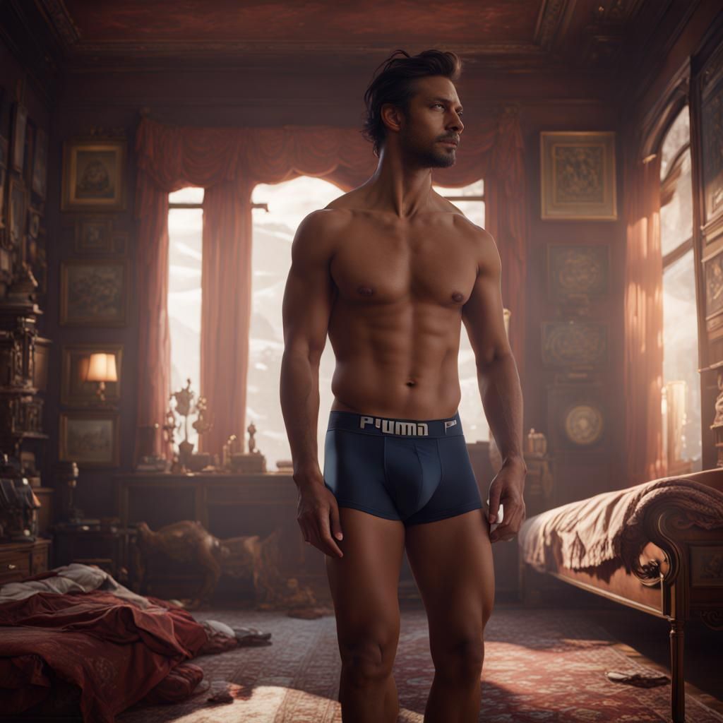 Man in Puma Underwear: Detailed Matte Painting
