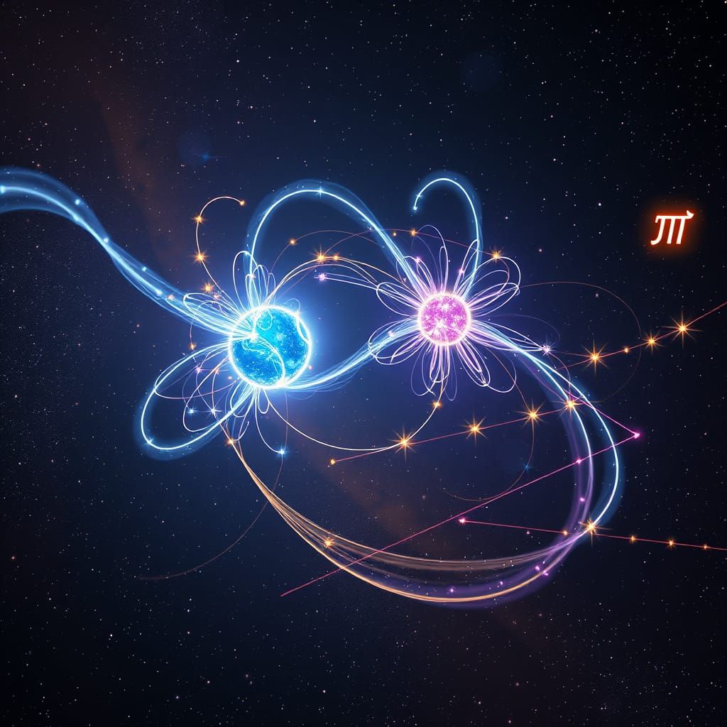 Quantum Entanglement Cosmic Dance in Vibrant Iridescent Hues