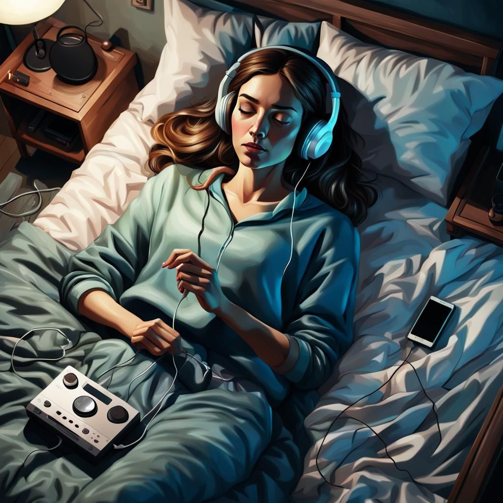 Annoyed Girl Listening to Music in Lofi Style