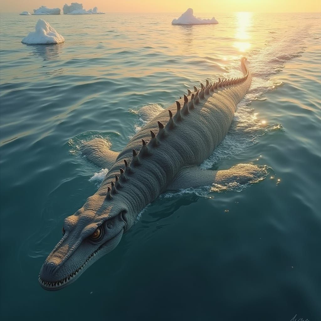 Giant Mosasaur Swimming in Prehistoric Antarctic Waters