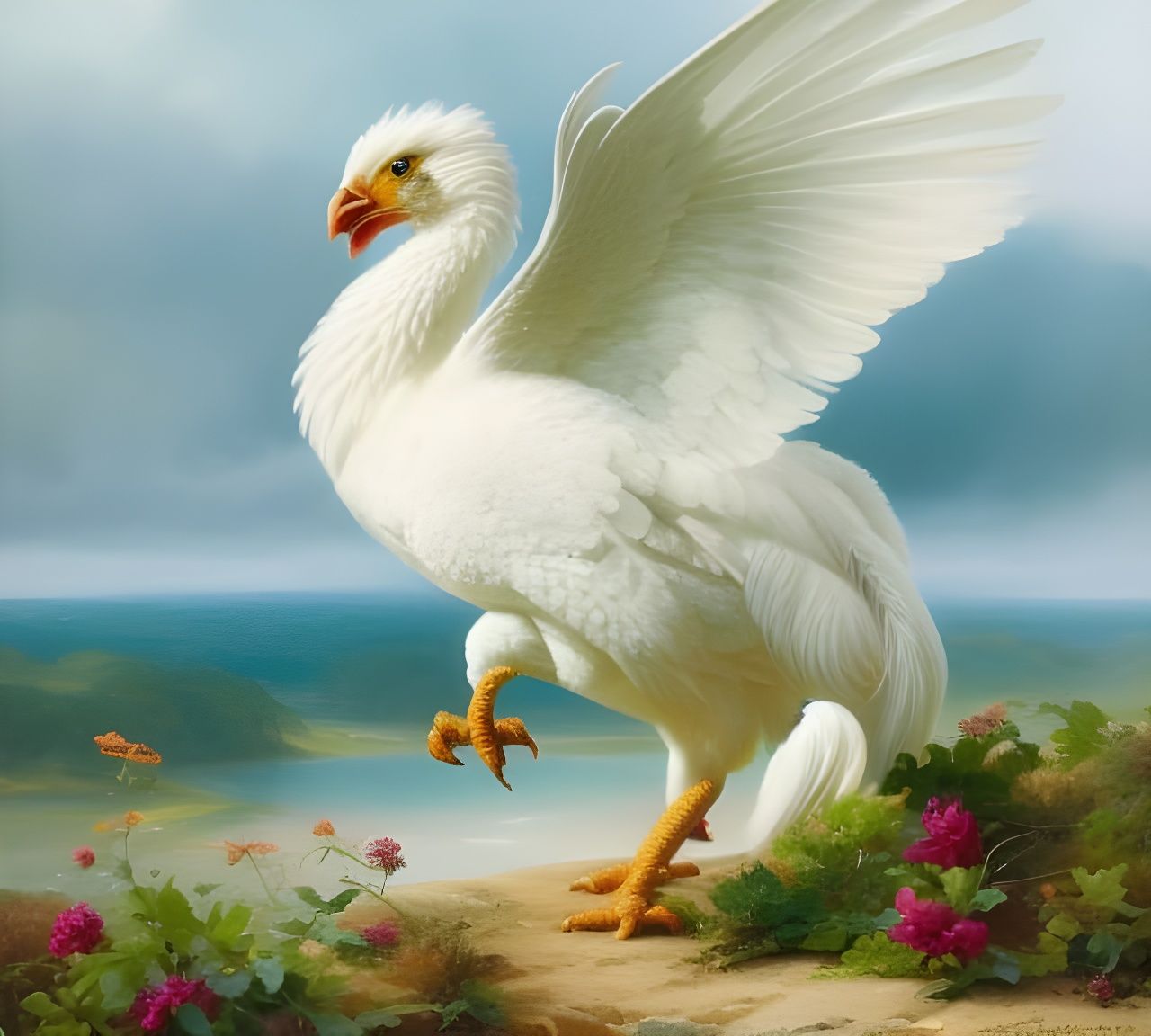 Majestic Rooster King on Easter Egg Mountain