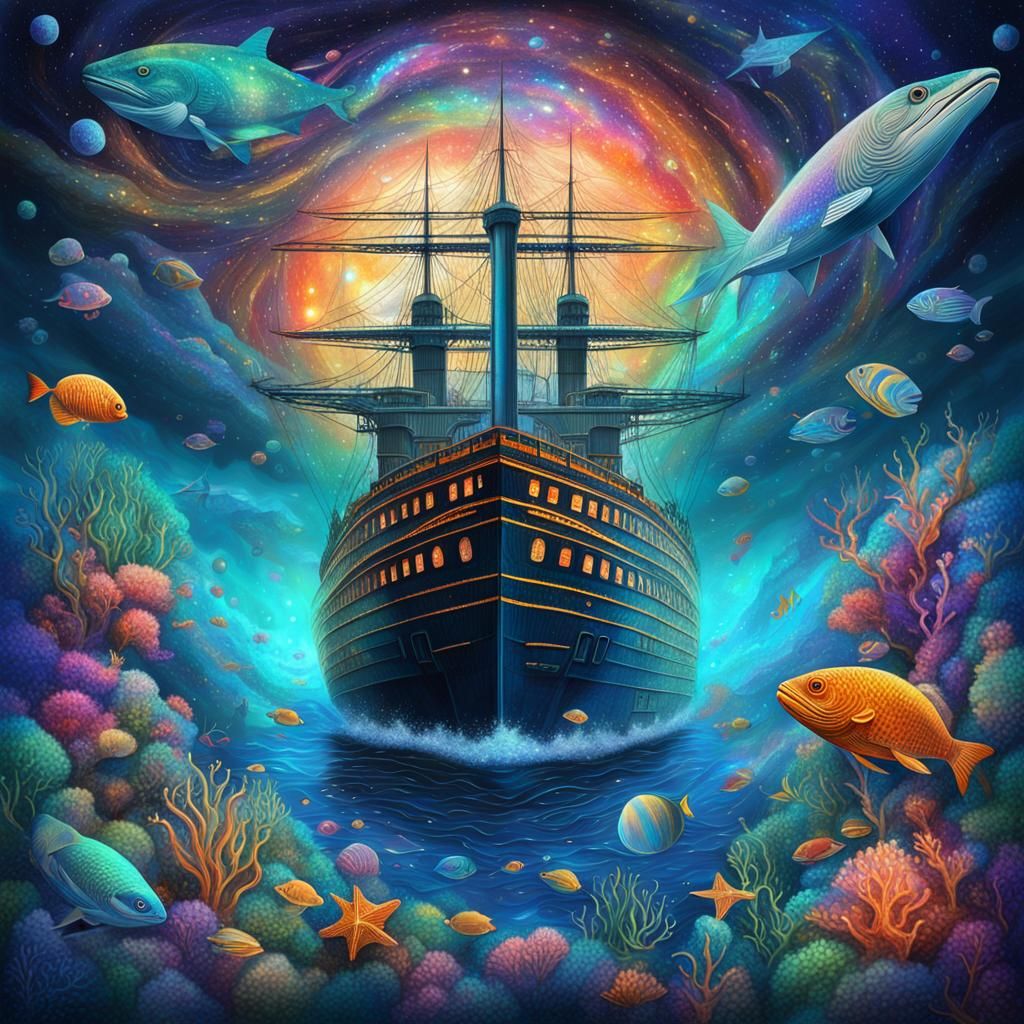Holographic Titanic Undersea Illustration by Amaringo