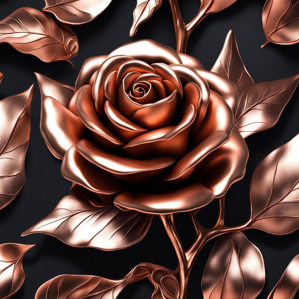 Lustrous Copper Rose Sculpture in 8K