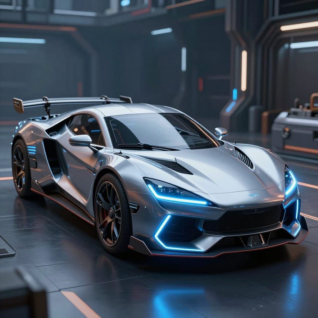 Futuristic Sci-Fi Computer Car with Neon Accents