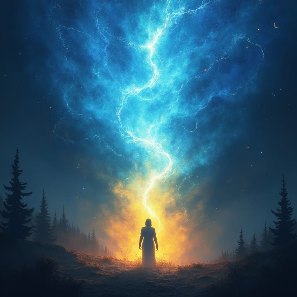 Radiant Blue and Yellow Energy Dance in Digital Art