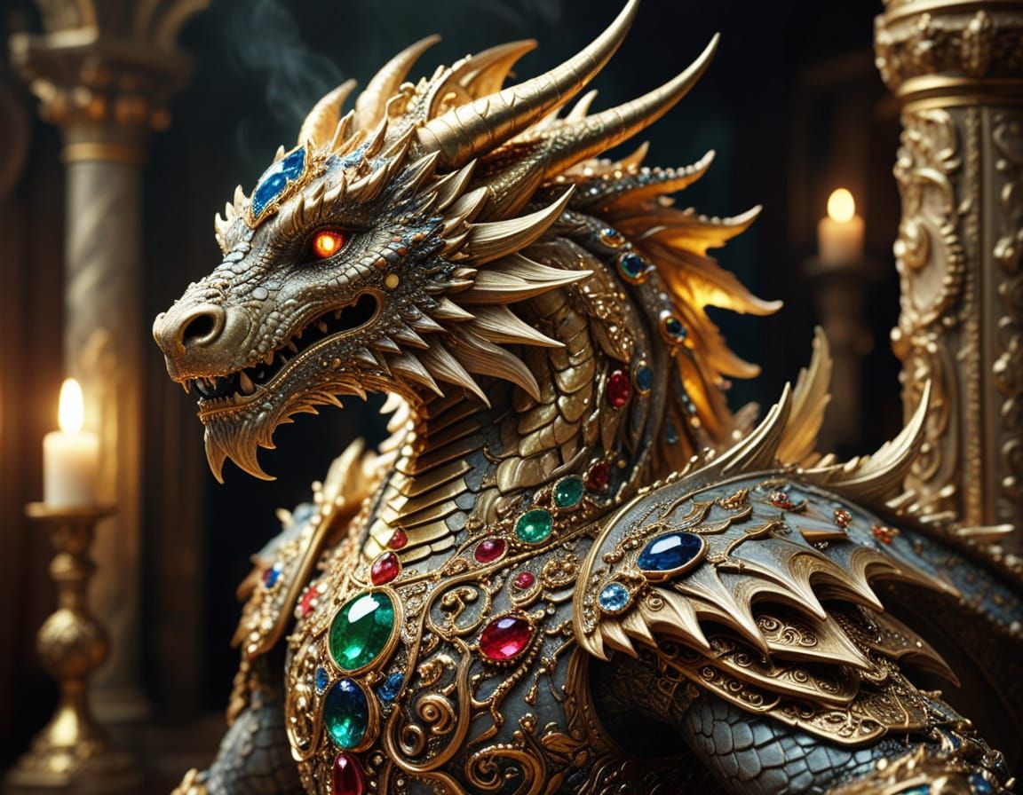 Majestic Dragon Guards Ornate Treasure Trove