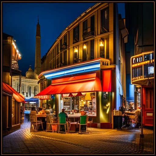 Night Cafe Terrace in Vivid Art Deco Style