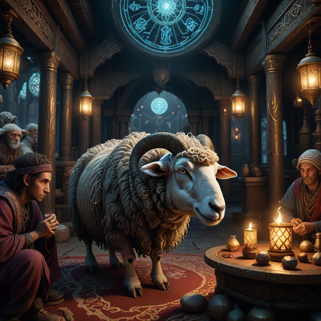 Nervous Sheep at Fortune Teller's in Detailed Matte Painting