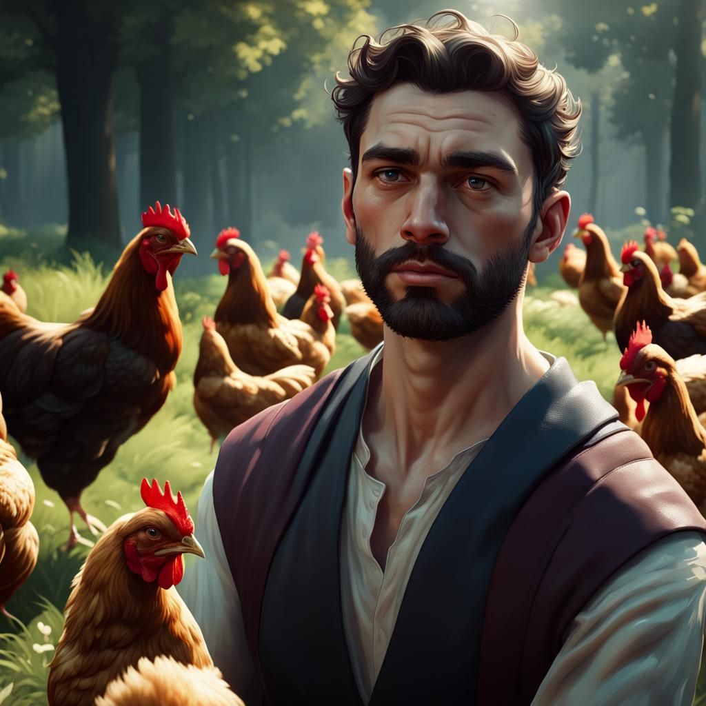 Cinematic Portrait of Alec Secareanu with Chickens