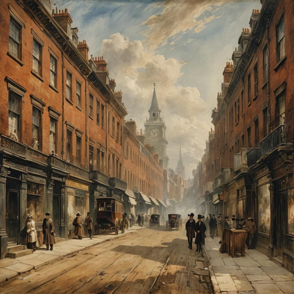 Victorian Urban Streetscape in Watercolor Style