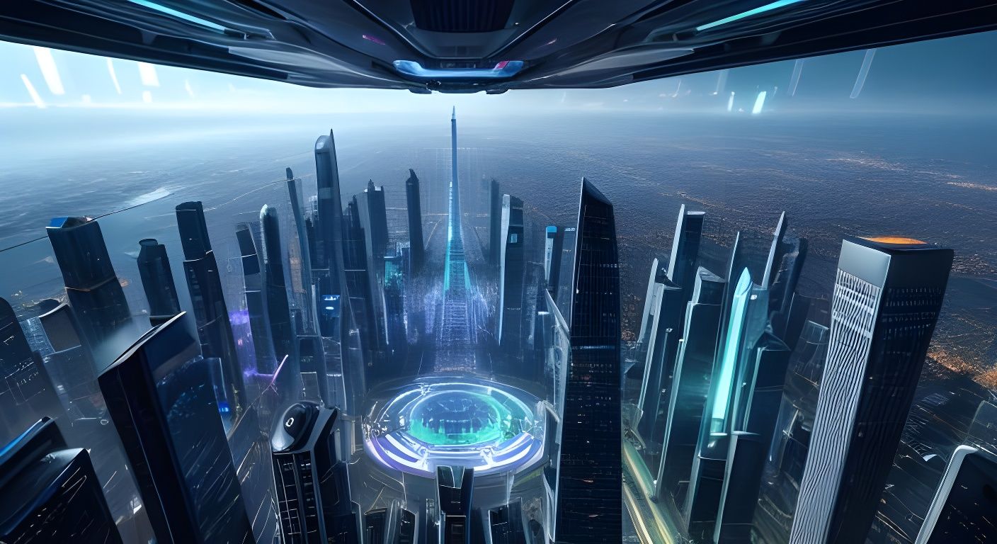 Futuristic Cityscape with Holographic Advertisements