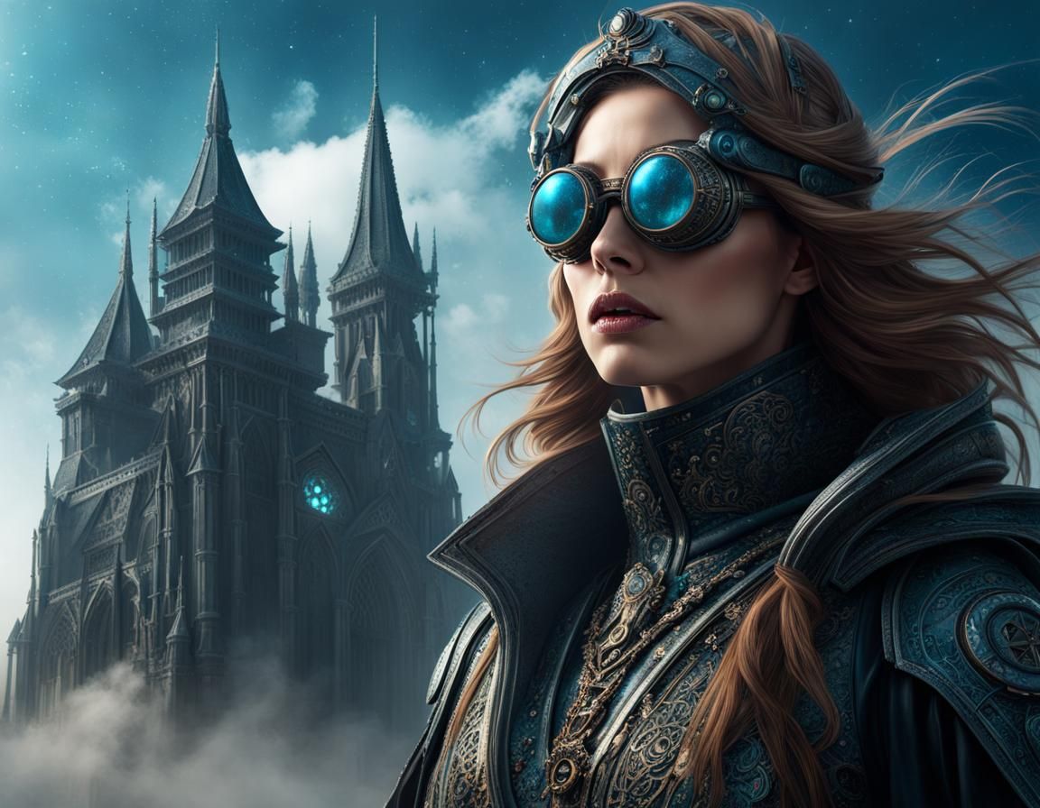 Medieval Woman with Sci-Fi Glasses, Detailed Digital Art