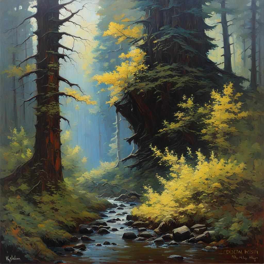 Eldritch Forest Painting in Surreal Style