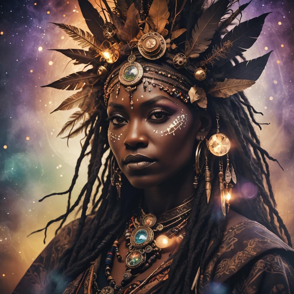 Voodoo Witch Doctor Double Exposure in Fantasy Style