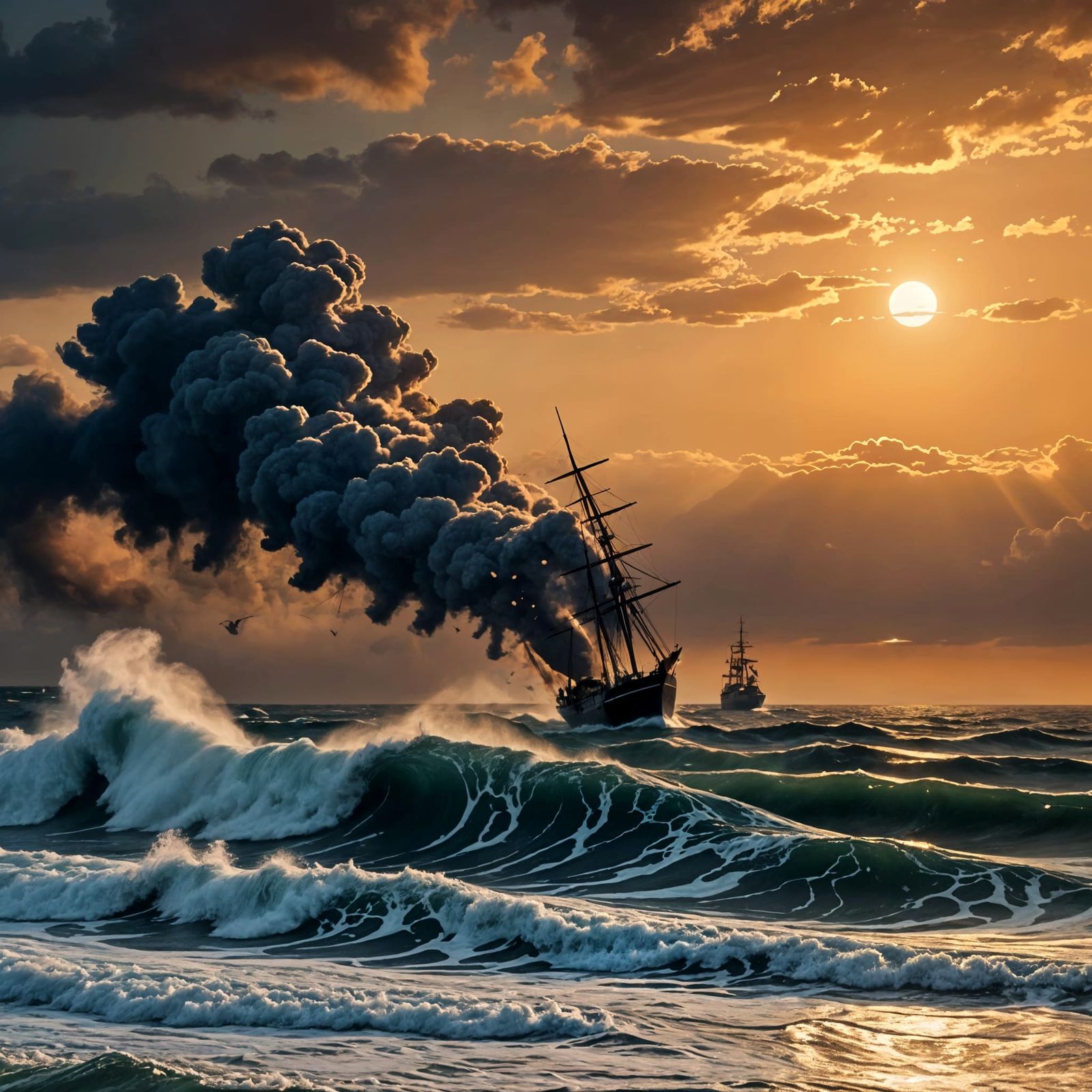 Distant Ship Smoke on Horizon, Coming Through in Waves