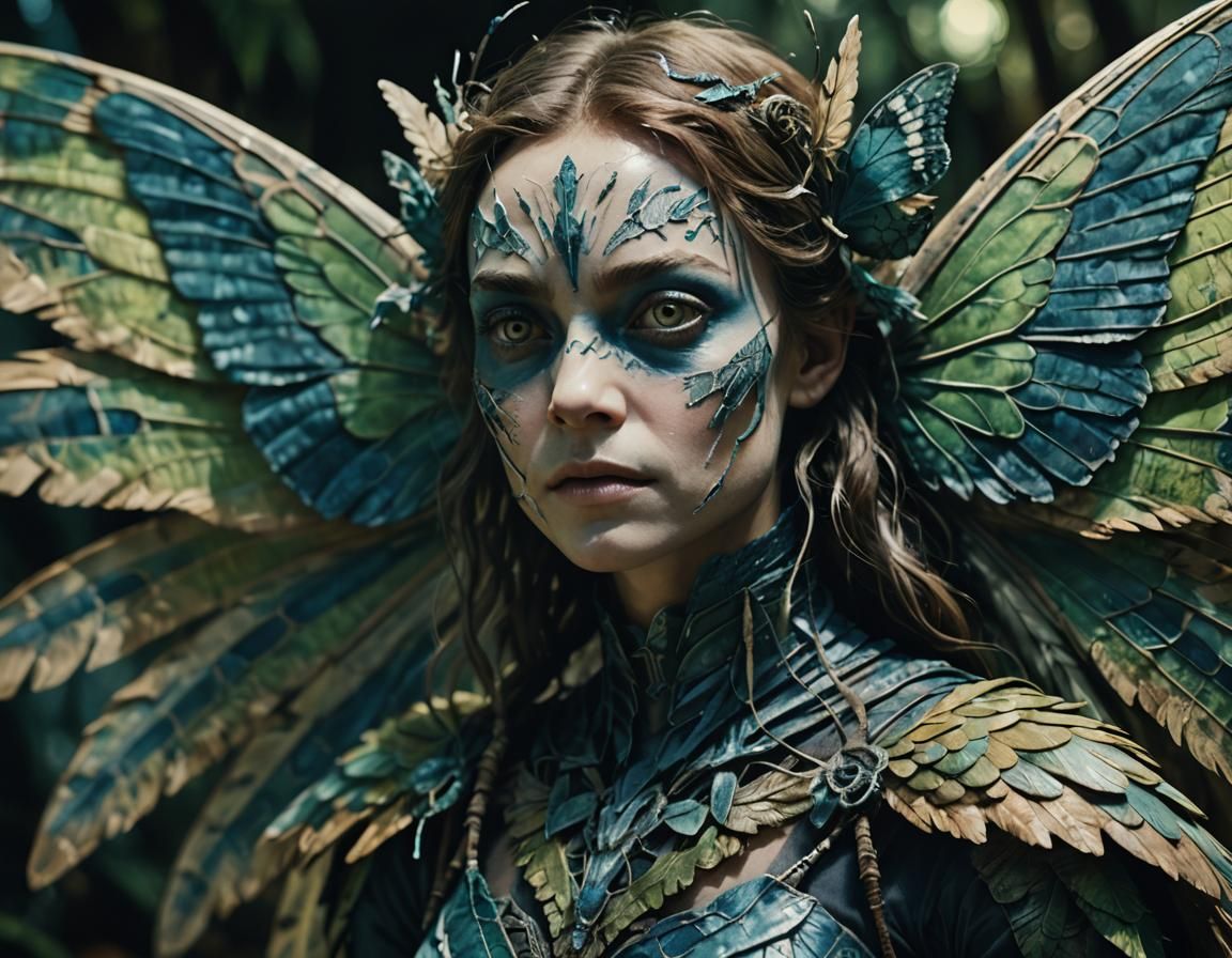 Moth Woman Hybrid in Watercolor Style