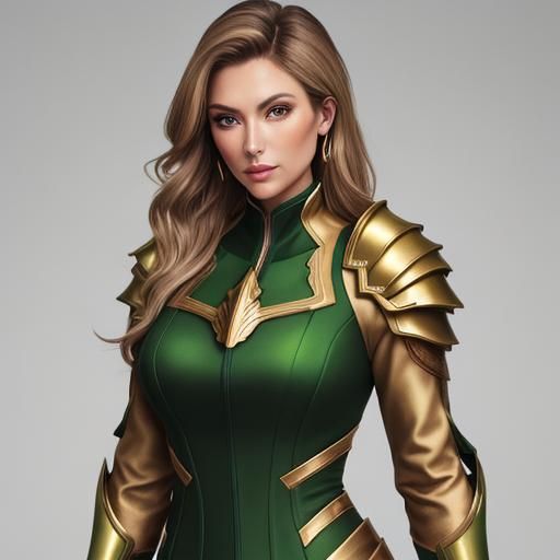 Girl in Gold Armor and Green Jumpsuit