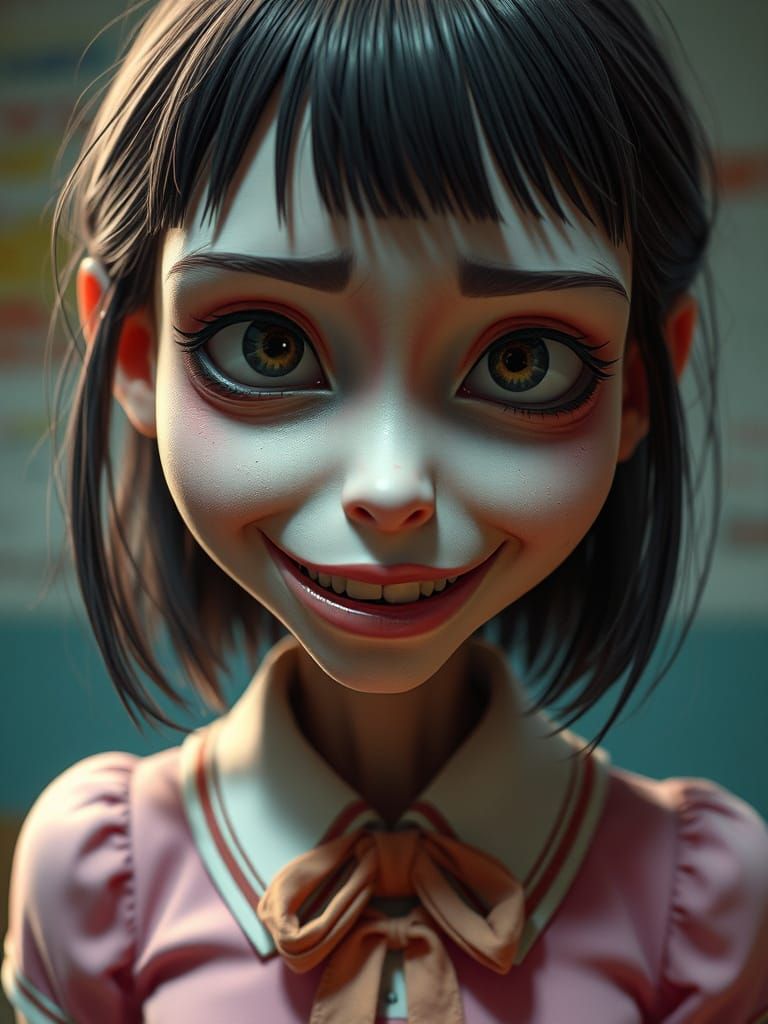 Ethereal Schoolgirl Unveils Dark, Unsettling Presence