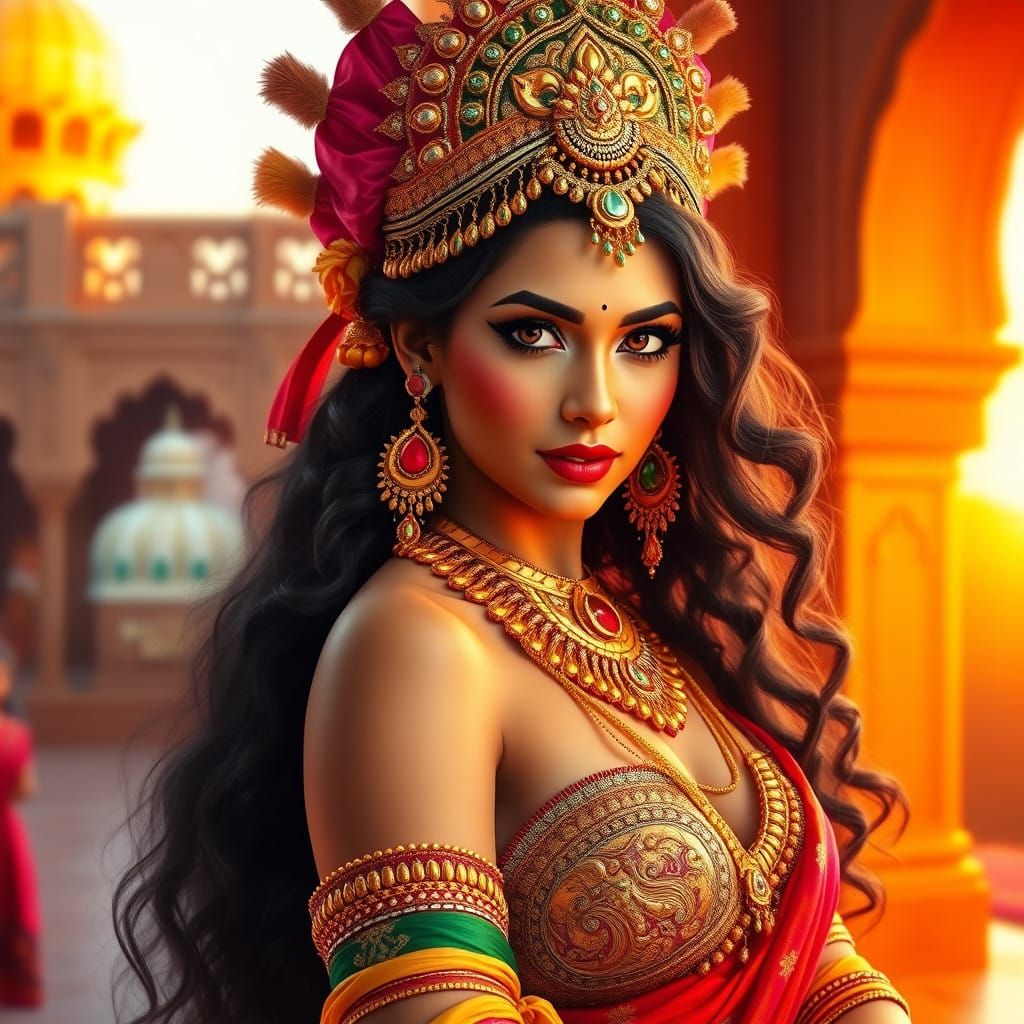 Exotic Indian Belly Dancer in Art Nouveau Style