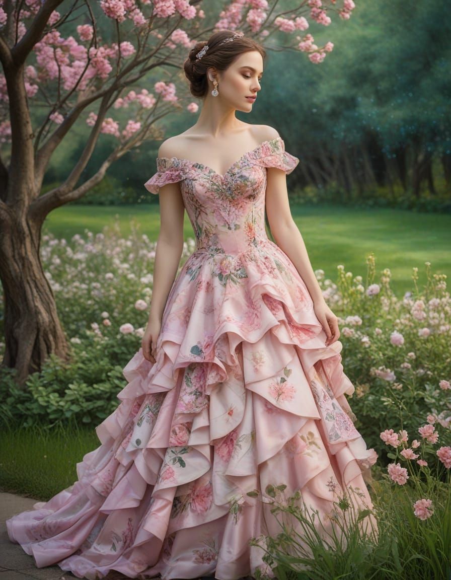 Ethereal Garden Goddess in Whimsical Charcoal Drawing