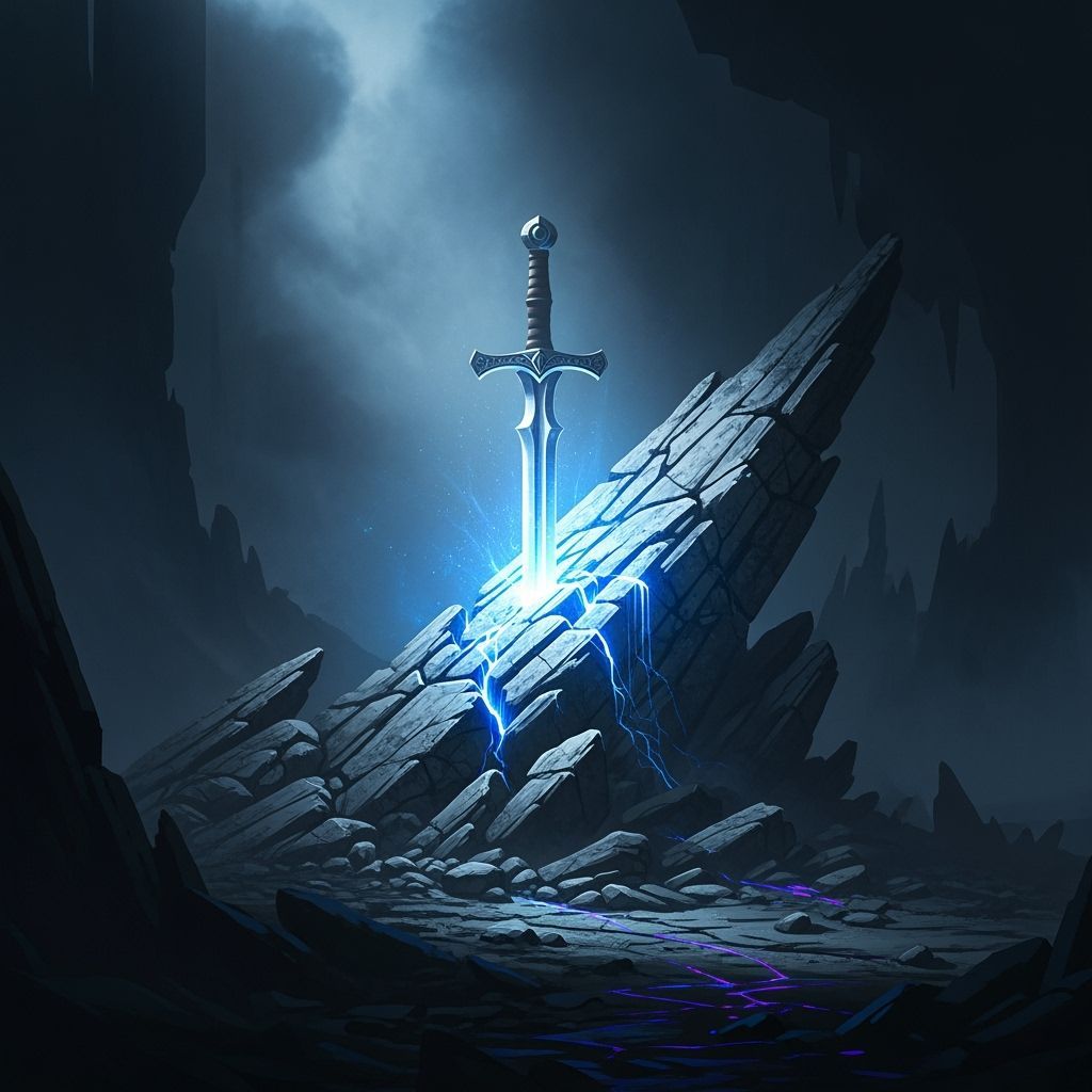 Excalibur in Stone with Blue Aura