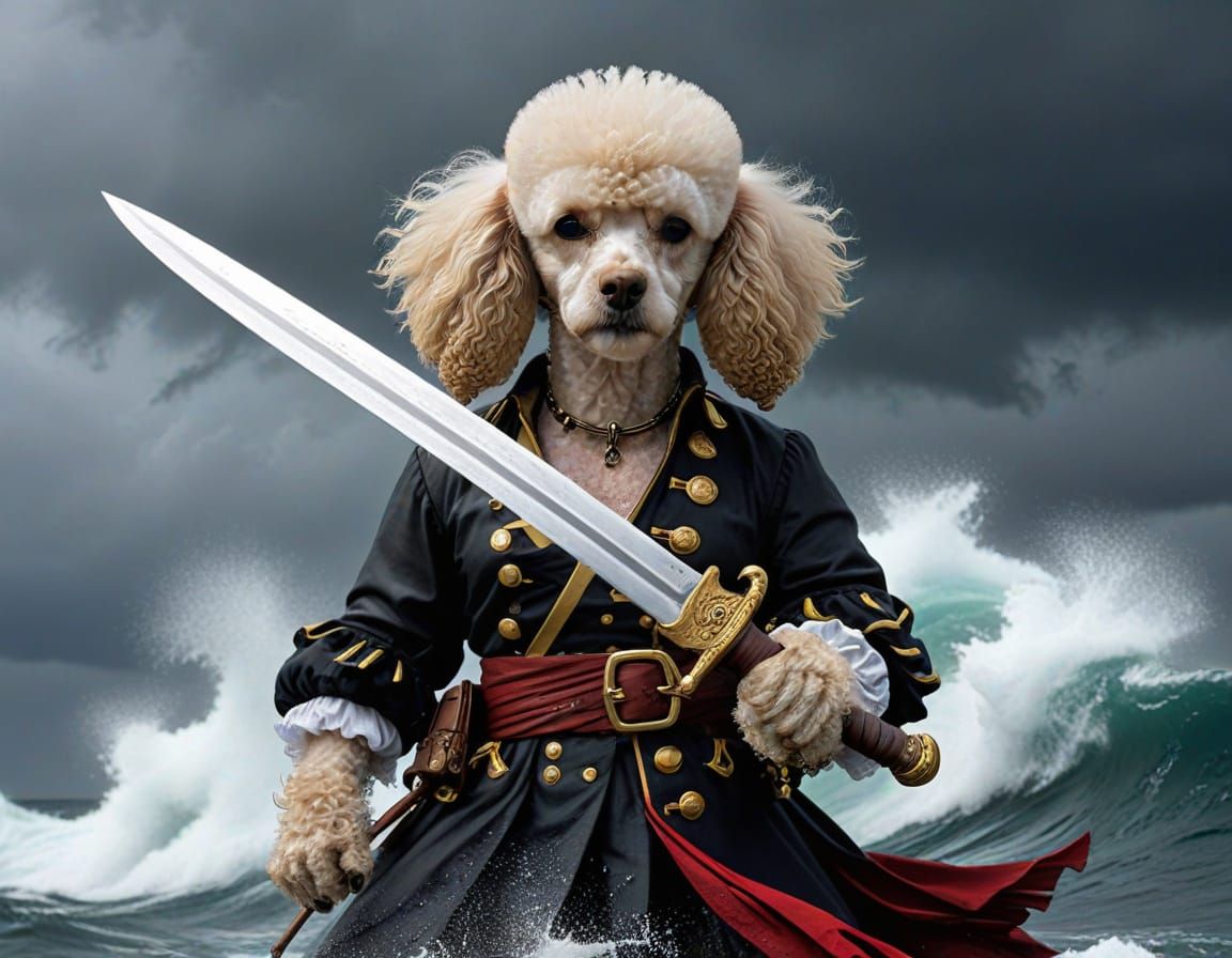 Poodle Pirate Adventure on a Stormy Sea
