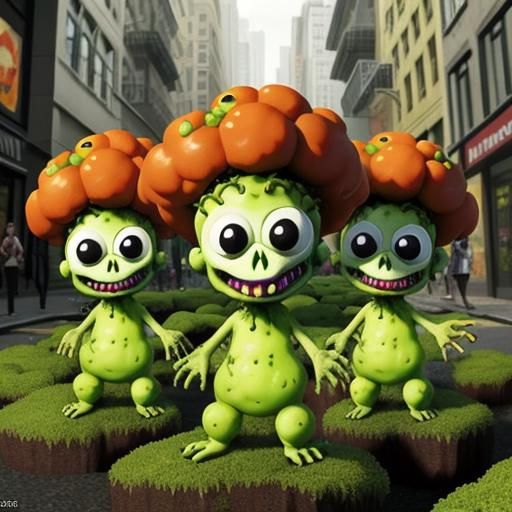 Zombie Broccoli Horde in Claymation Style