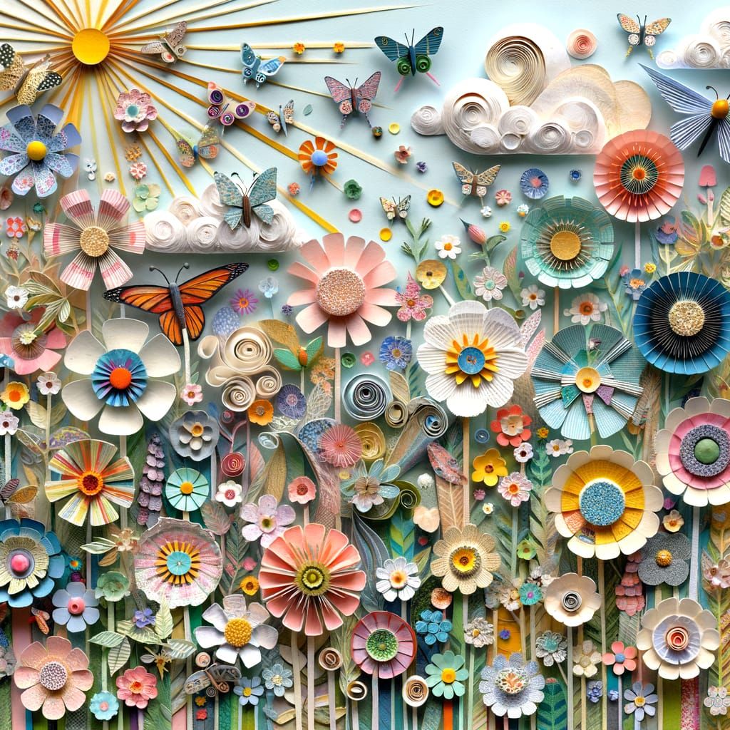 Enchanting Paper Collage of a Whimsical Meadow