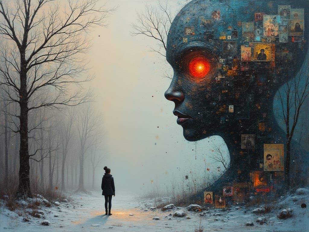 Dreamlike Surrealist Portrait of a Woman in Winter Void