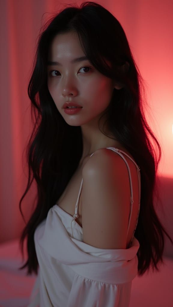 Korean Woman Portrait in Soft, Moody Lighting