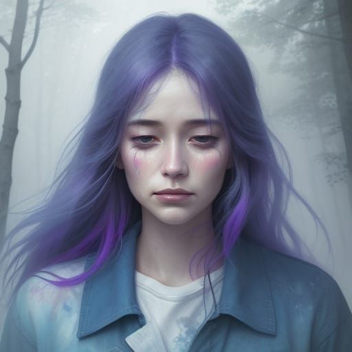Ethereal Watercolor Portrait of a Woman in Whispers of Sadne...
