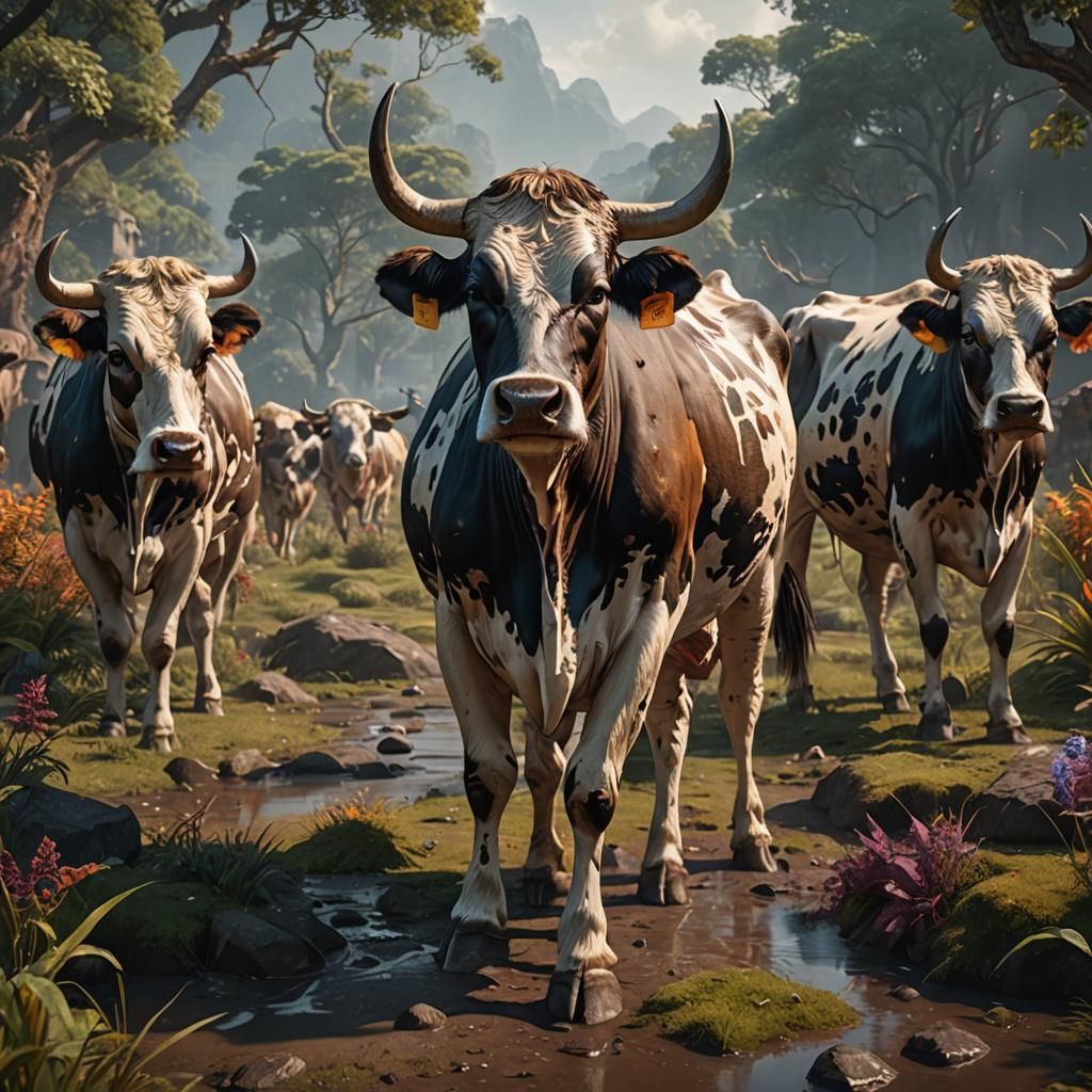 Detailed Matte Painting of an Indian Cow