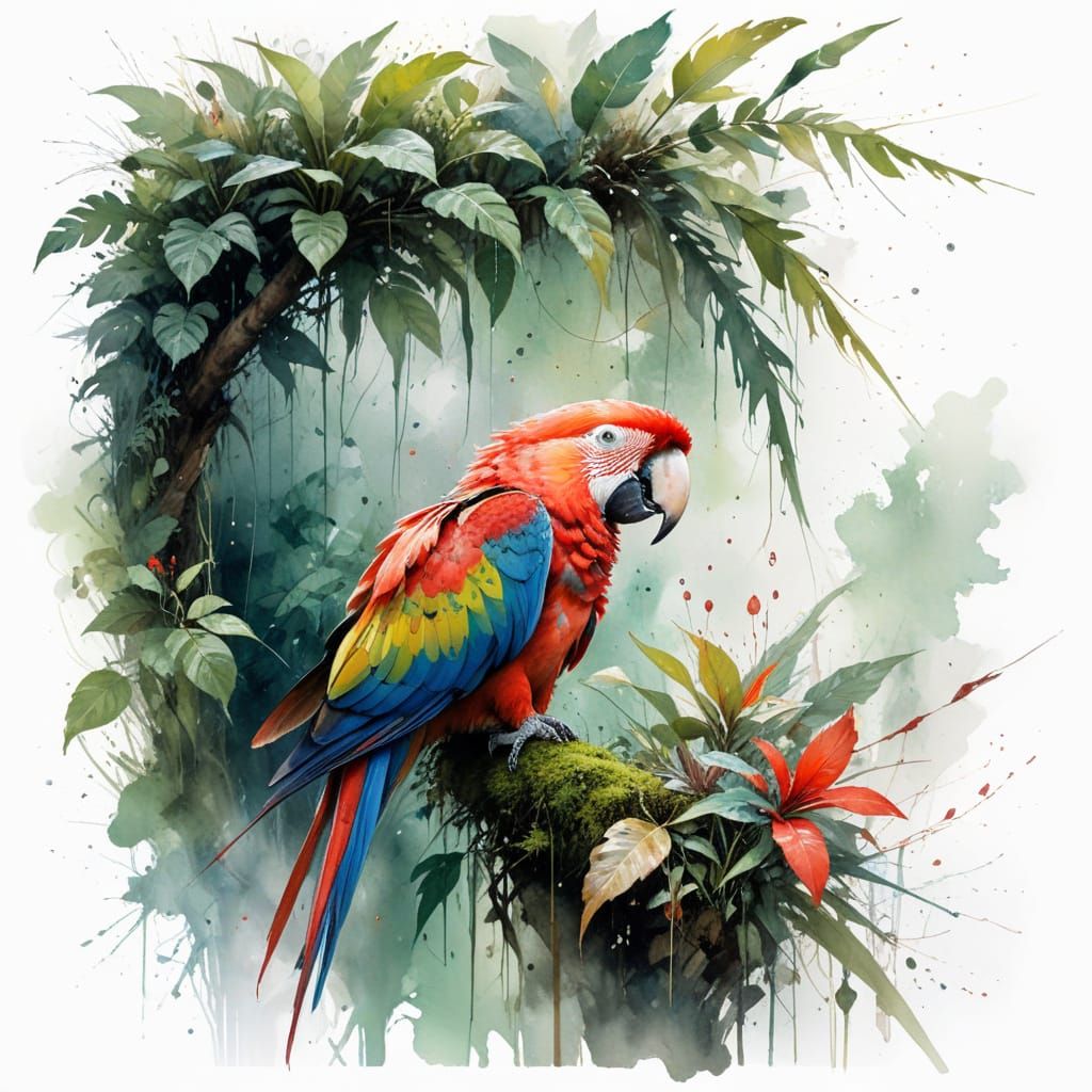 Vibrant Scarlet Macaw in Lush Tropical Rainforest
