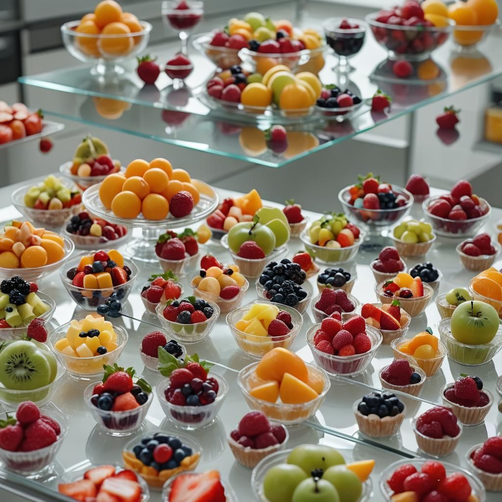 Still Life: Acrylic Display of Colorful Desserts
