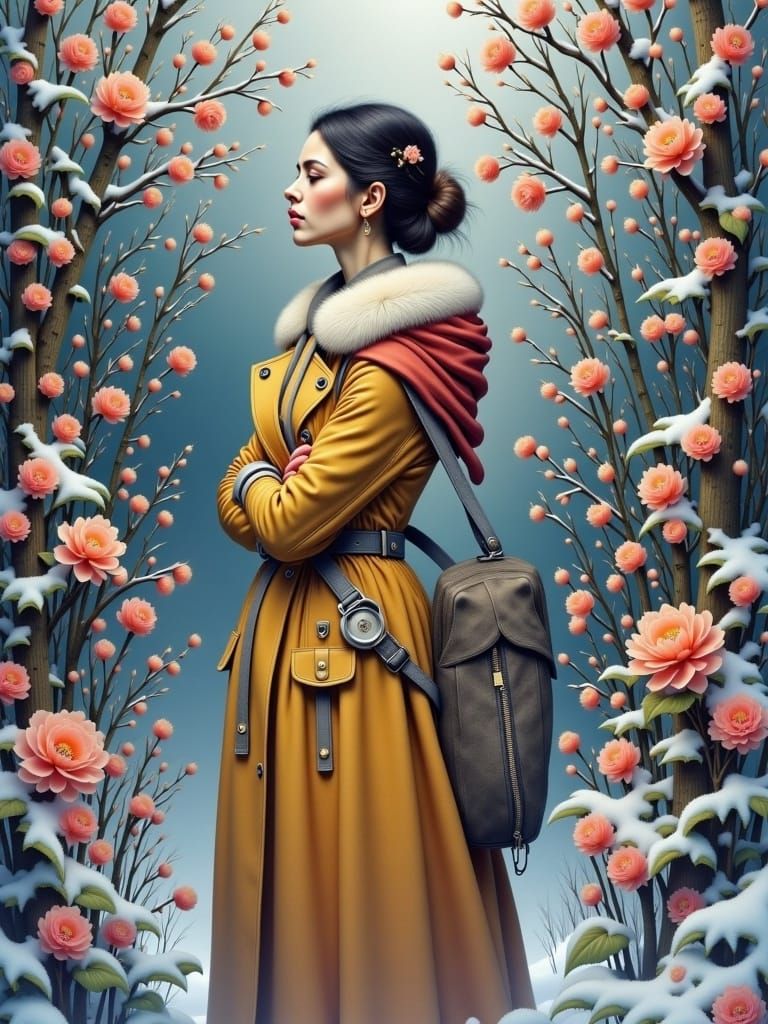 Woman in Blossoms and Snow, Gurney Style