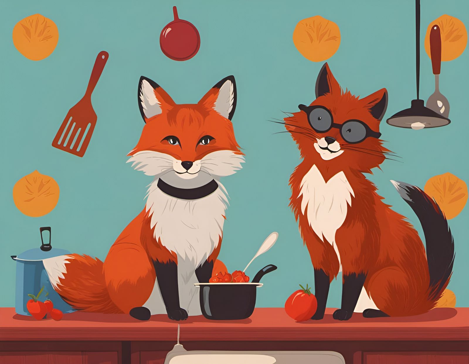 Fox & Cat cooking a fine tomato soup. 🍅